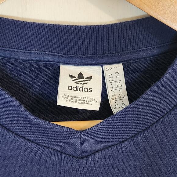 Adidas College Graphic Womens XS Oversized Sweatshirt Blue Yellow Crewneck - Picture 3 of 4